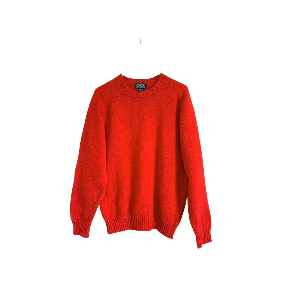 Lands' End Vintage 100% Wool Crewneck Sweater Red Men's Med Preppy Ivy league